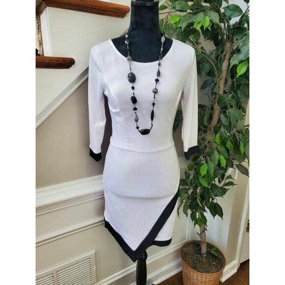 Design Women's White Polyester Round Neck Long Sleeve Knee Length Dress Size M - Picture 1 of 10